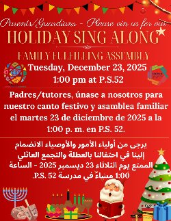 Holiday decoration flyer for school singalong.